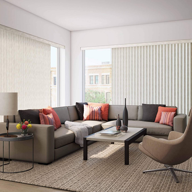 Vertical blinds in living room Summit Blinds